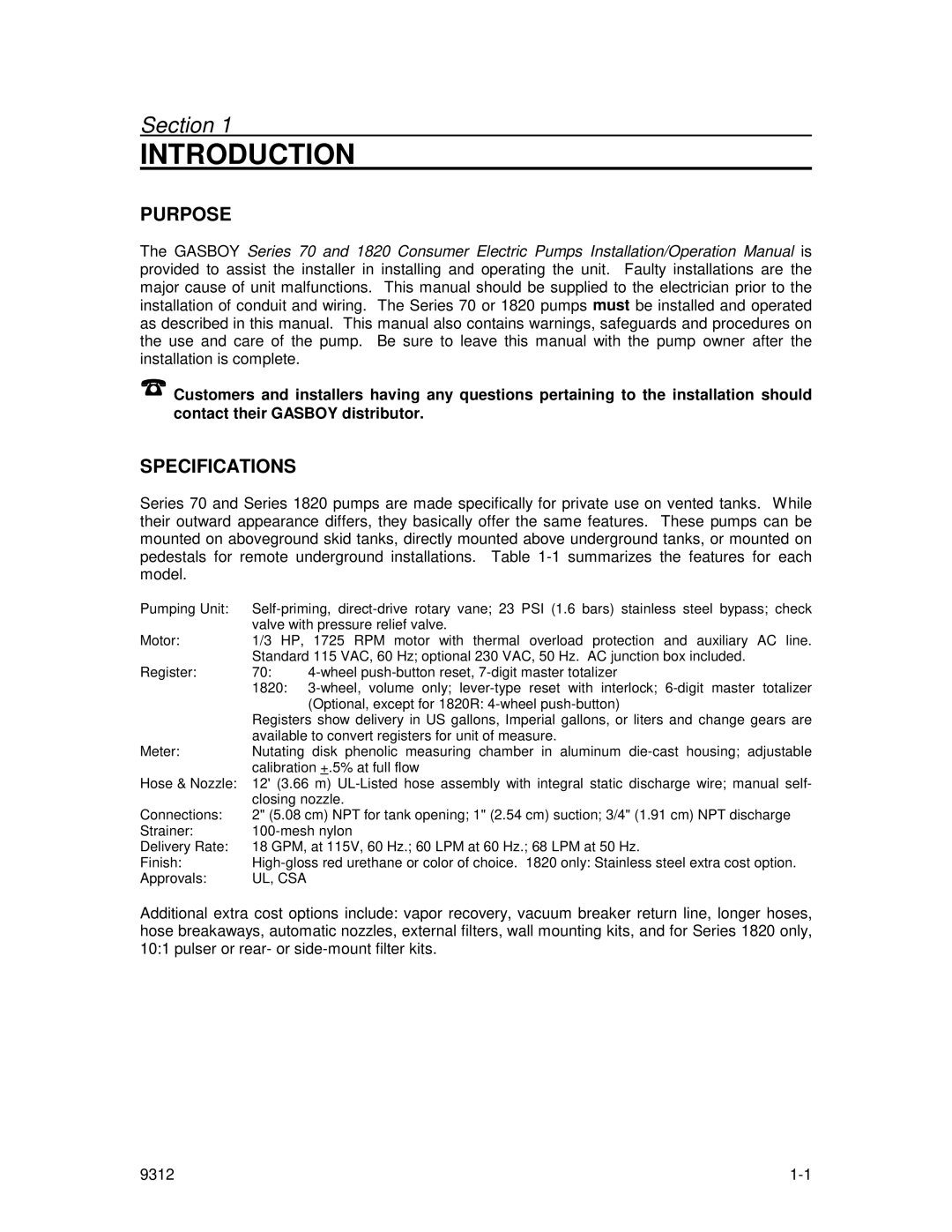 Husky 1800 Series, 70 Series manual Introduction, Purpose, Specifications 