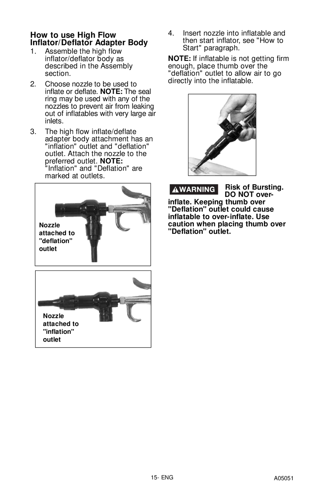 Husky A05051 manual How to use High Flow Inflator/Deflator Adapter Body 