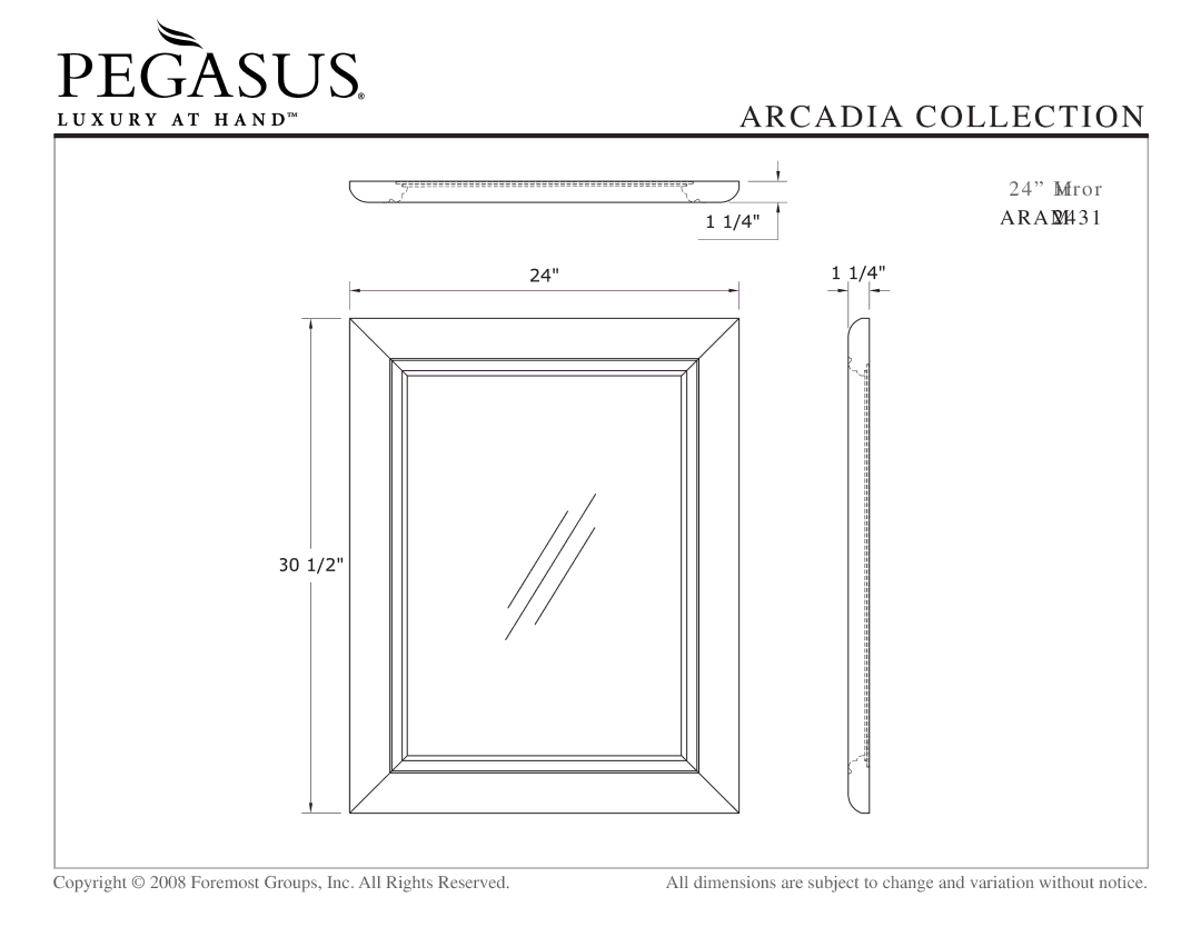 Husky ARAM2431, ARAF1835, ARAC2427, ARAA3134-H, ARAA3734-H, ARAA2534 dimensions Mirror 