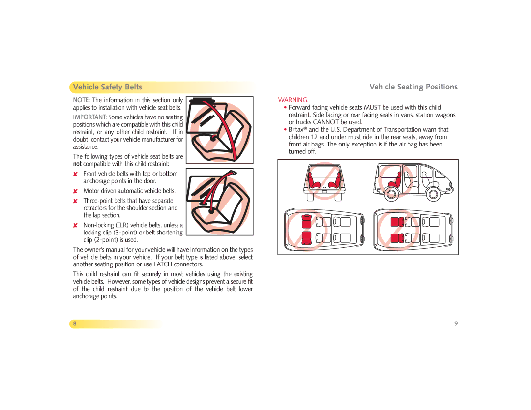 Husky Baby Carrier manual Vehicle Safety Belts, Vehicle Seating Positions 