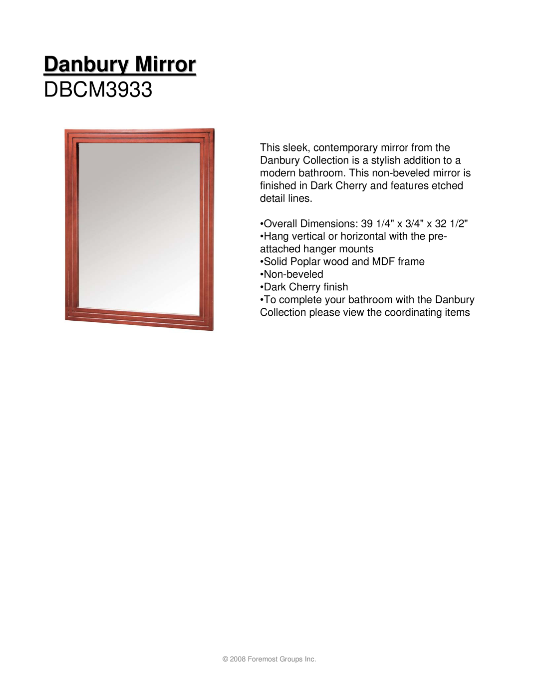 Husky DBCT1757, DBCA4222 dimensions Danbury Mirror, DBCM3933 