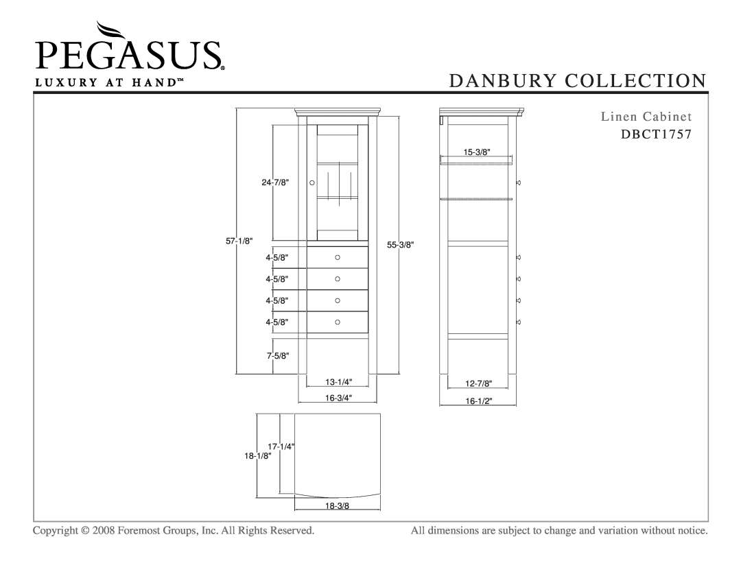Husky DBCT1757, DBCA4222, DBCM3933 dimensions Linen Cabinet, Danbury Collection 