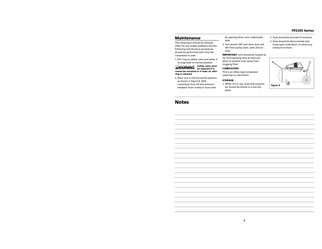 Husky FP2205 operating instructions Maintenance, Storage 