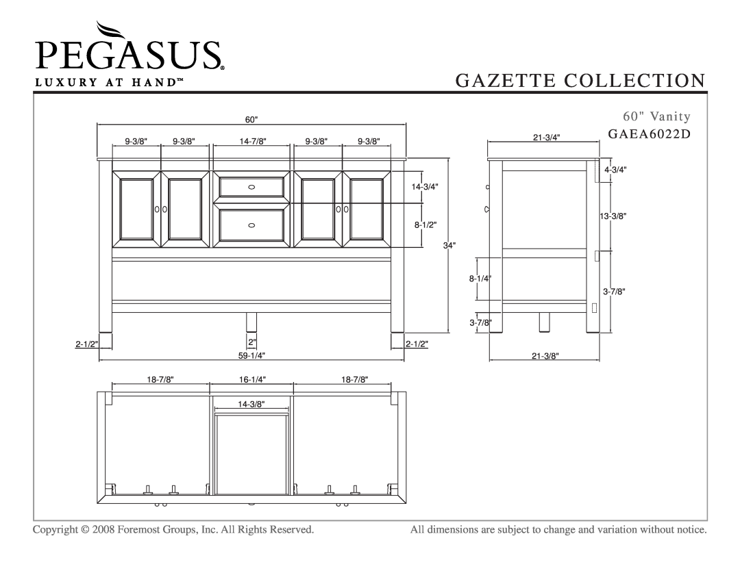 Husky GAEW1924, GAEW2431, GAEM2432, GAEA2418, GAEA3022, GAEA3622, GAEF1642D, GAEA4822D Vanity, GAEA6022D, Gazette Collection 