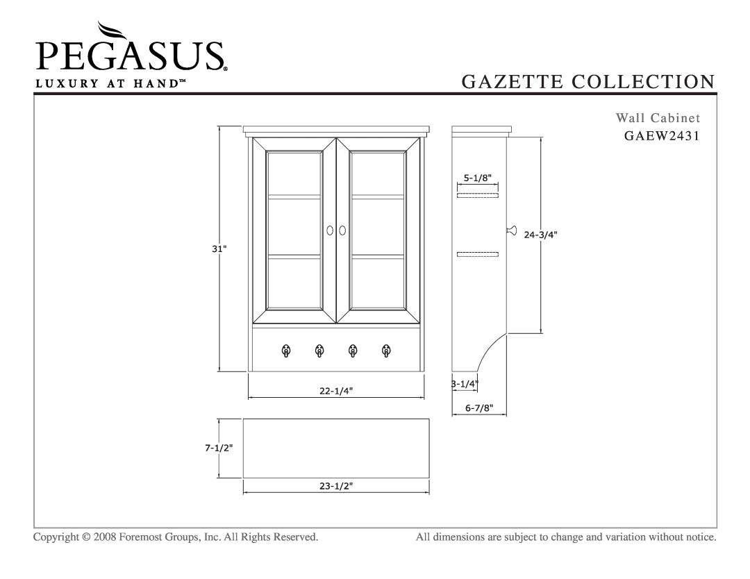 Husky GAEW1924, GAEM2432, GAEA2418, GAEA3022, GAEA3622, GAEF1642D, GAEA6022D Wall Cabinet, GAEW2431, Gazette Collection 