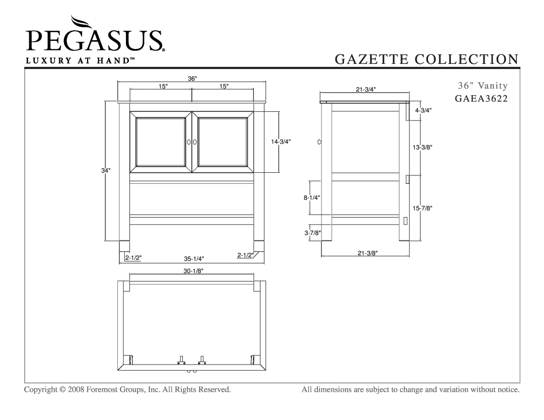 Husky GAEF1642D, GAEW1924, GAEW2431, GAEM2432, GAEA2418, GAEA3022, GAEA6022D, GAEA4822D Vanity, GAEA3622, Gazette Collection 
