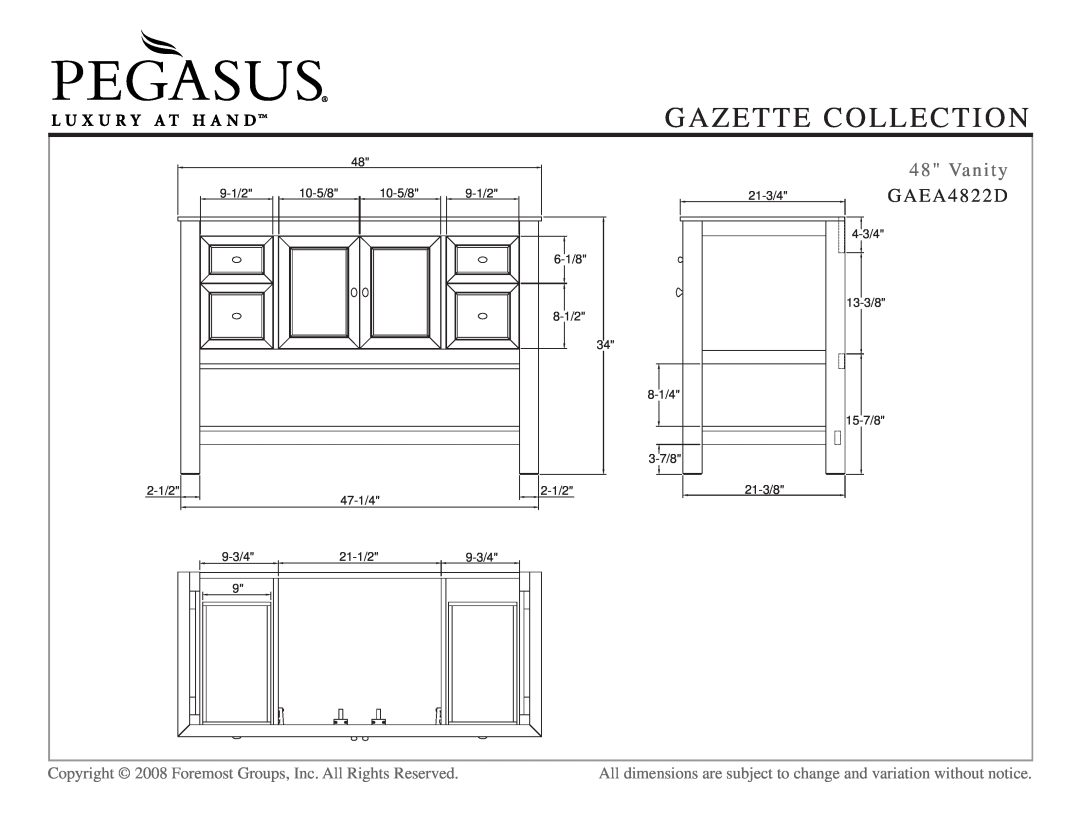 Husky GAEA4822D, GAEW1924, GAEW2431, GAEM2432, GAEA2418, GAEA3022, GAEA3622, GAEF1642D, GAEA6022D Vanity, Gazette Collection 