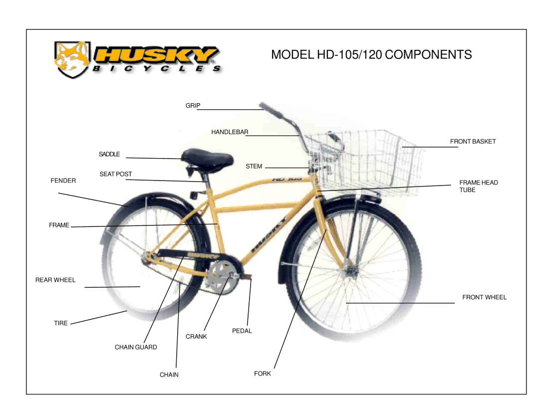 Husky HD-120 specifications Model HD-105/120 Components 