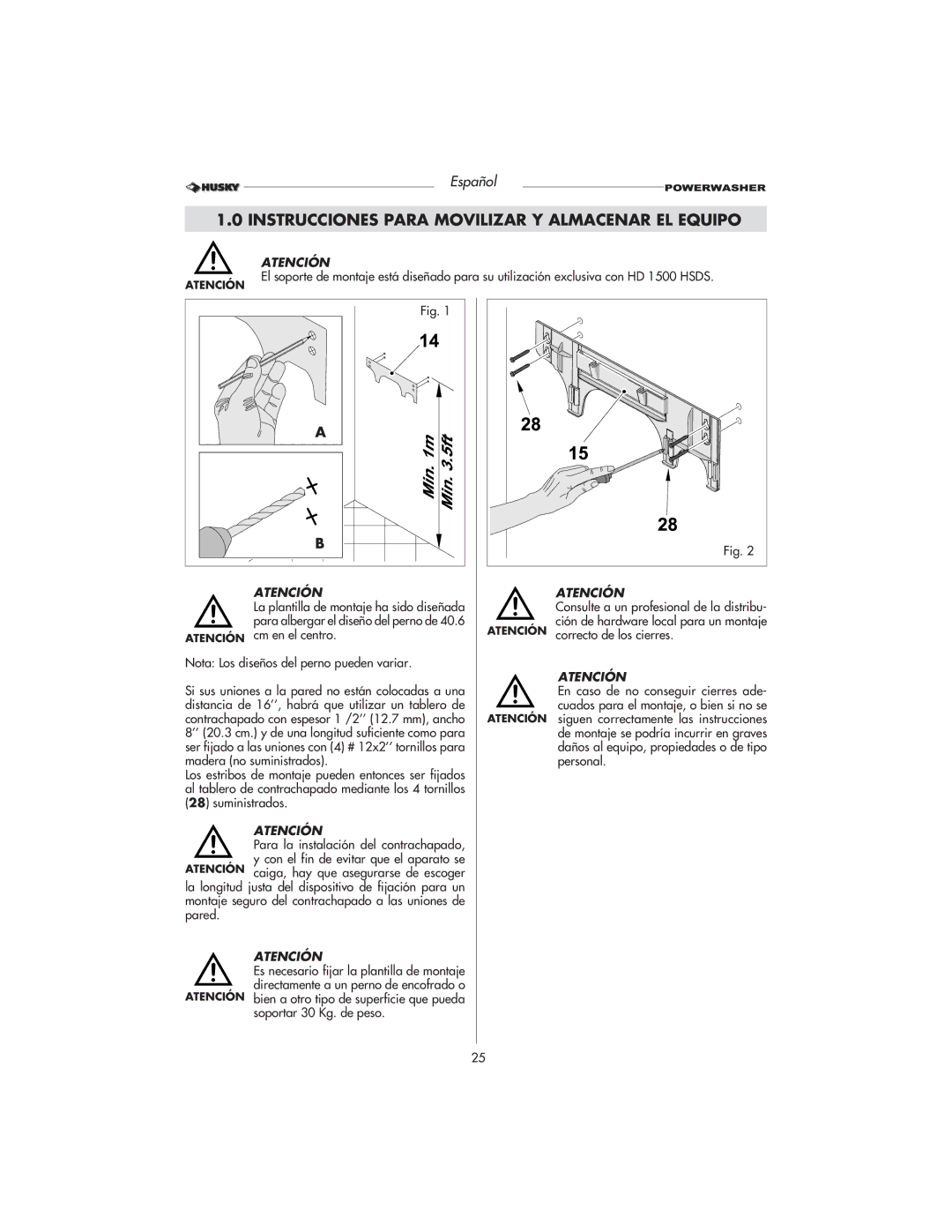 Husky HD1500 warranty Instrucciones Para Movilizar Y Almacenar EL Equipo 