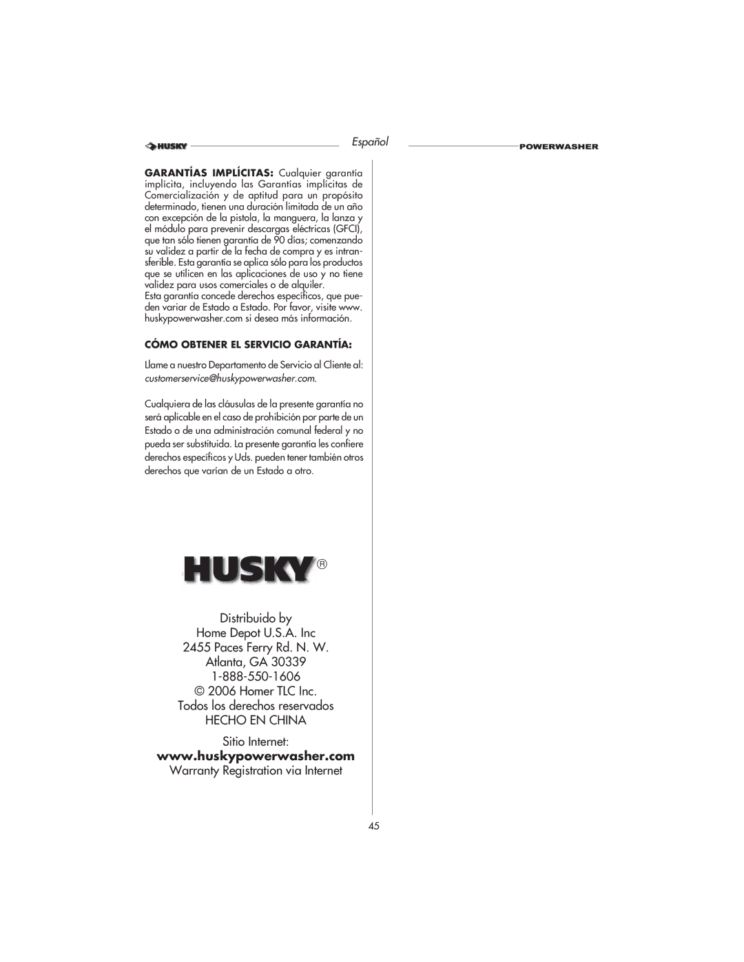 Husky HD1500 warranty Cómo Obtener EL Servicio Garantía 