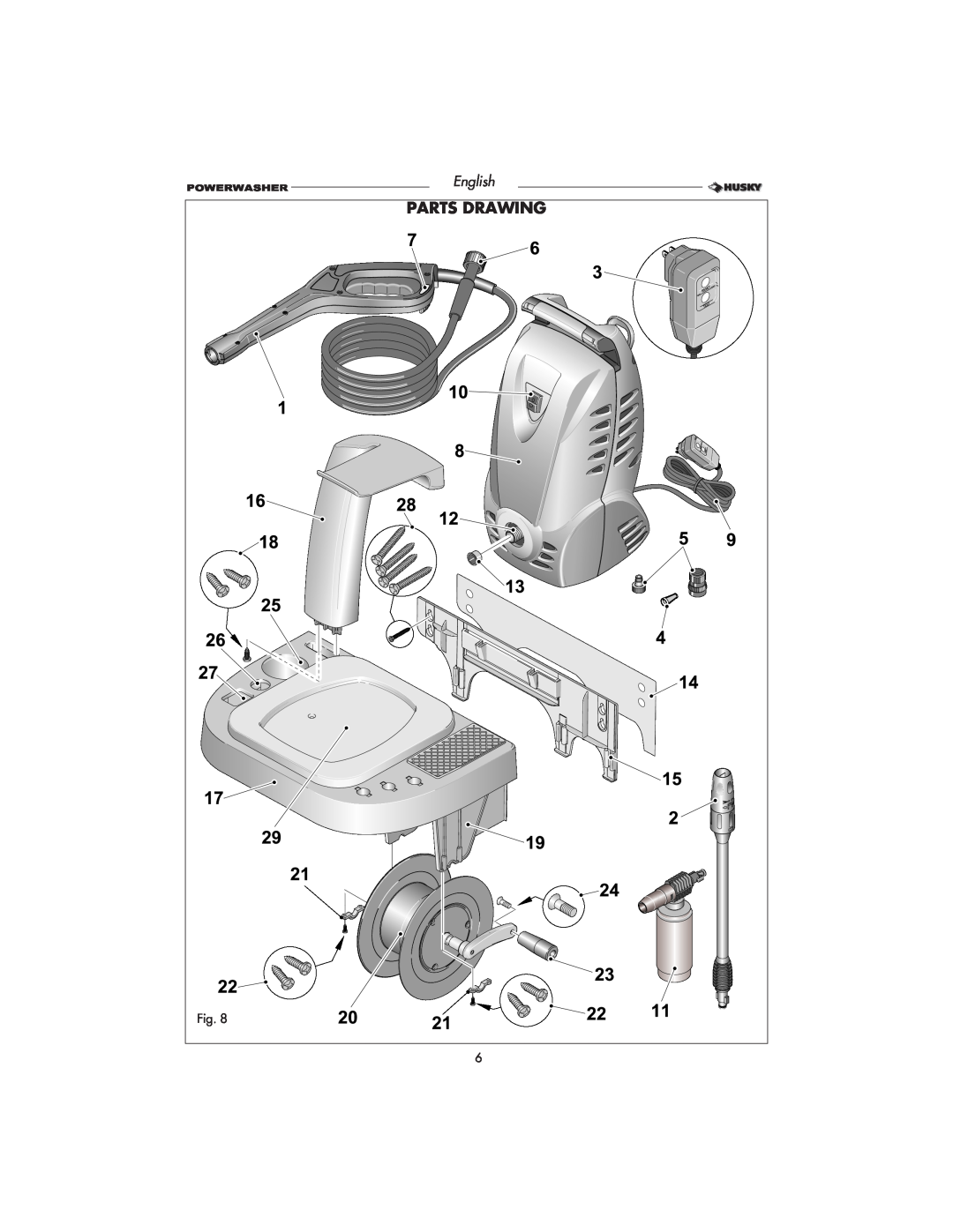 Husky HD1500 warranty Parts Drawing, Fig, English 