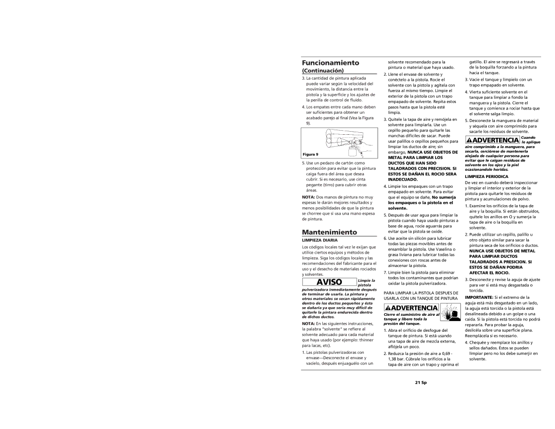 Husky HDS420 specifications Mantenimiento, Advertencia le aplique, Limpieza Diaria, Limpieza Periodica, 21 Sp 