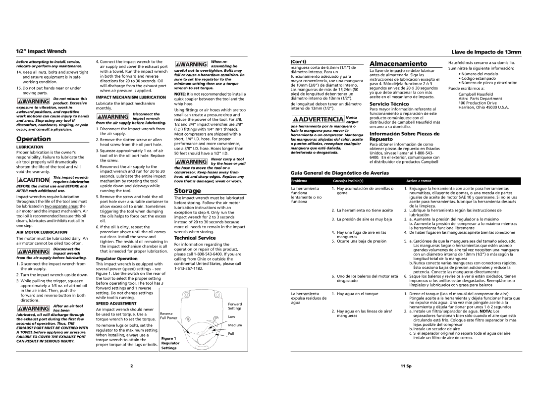 Husky HDT202 specifications Operation, Advertencia Nuncacargue, Almacenamiento, Storage 