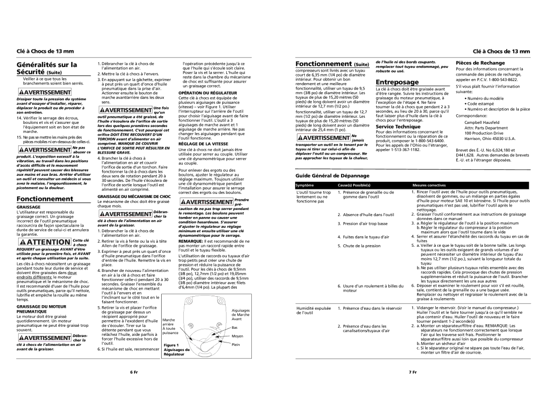 Husky HDT202 specifications Généralités sur la Sécurité Suite, Fonctionnement Suite, Entreposage 