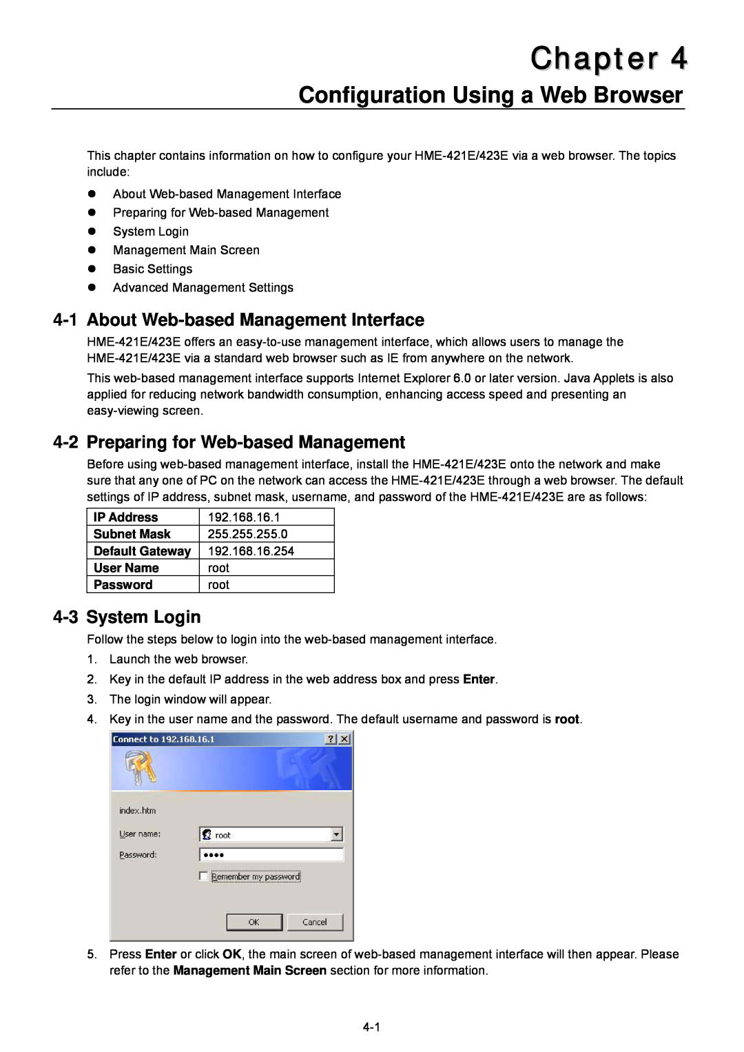Husky HME-423E Configuration Using a Web Browser, About Web-based Management Interface, Preparing for Web-based Management 