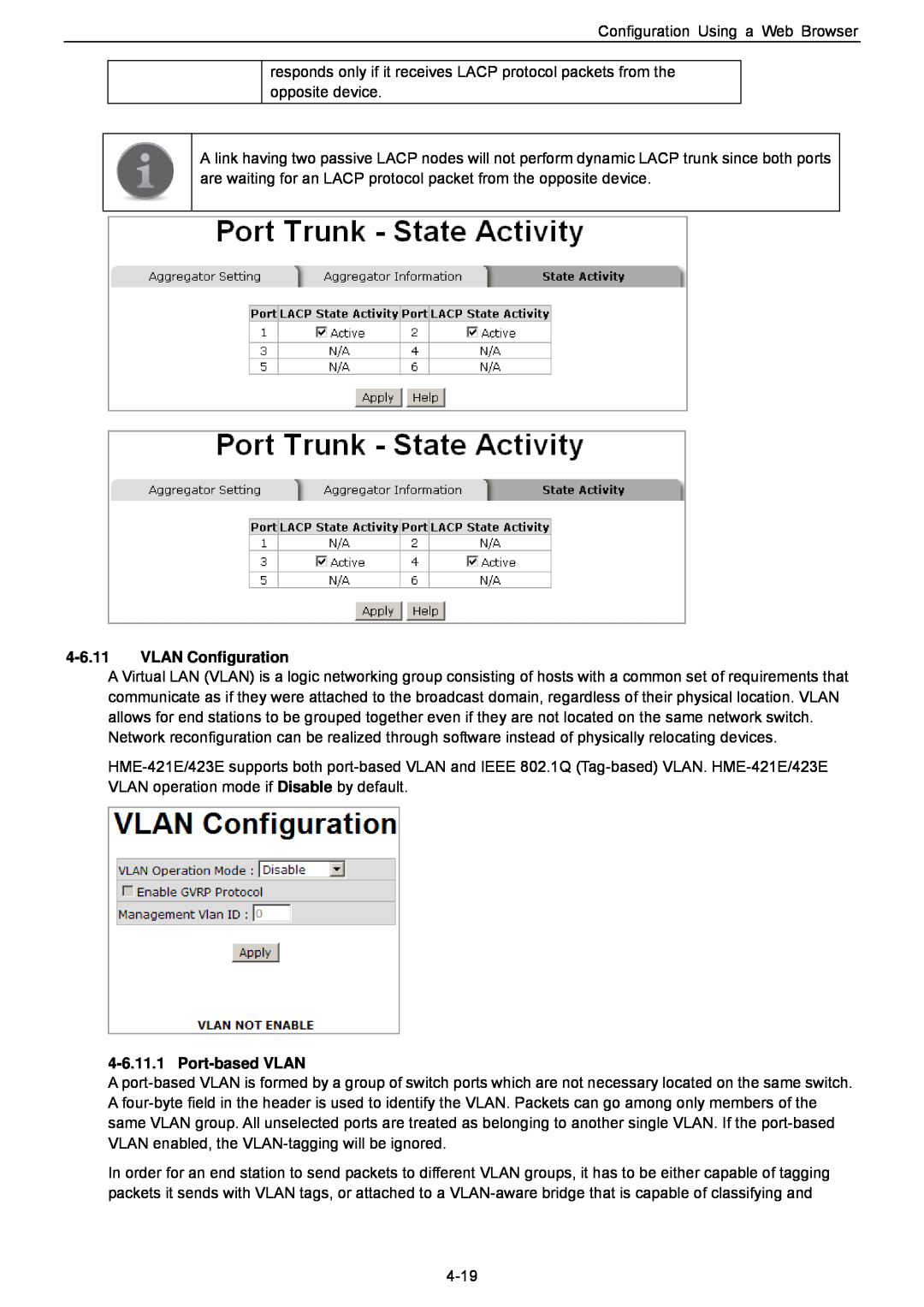 Husky HME-423E, HME-421E user manual VLAN Configuration, Port-based VLAN 