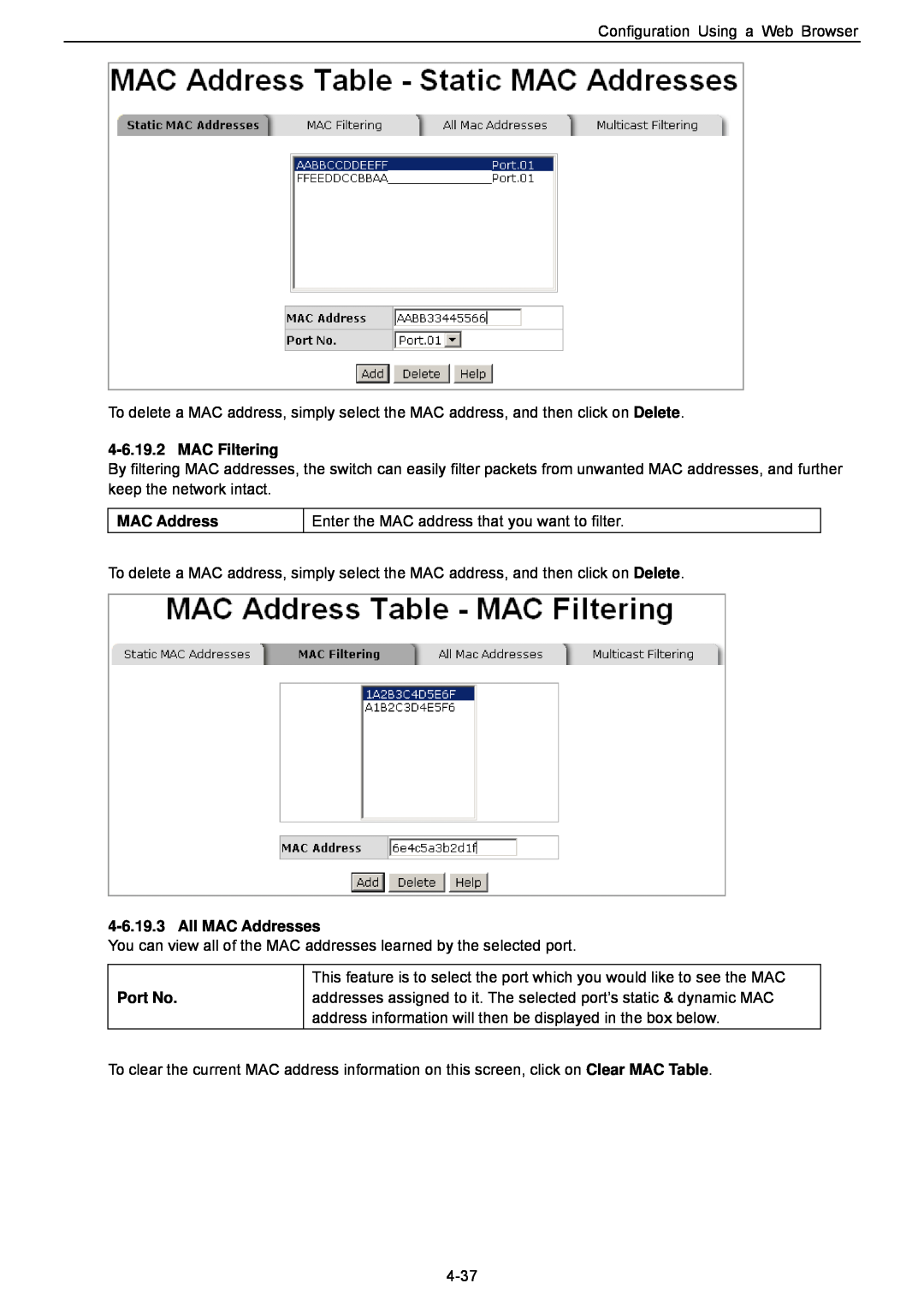 Husky HME-423E, HME-421E user manual MAC Filtering, All MAC Addresses, Port No 