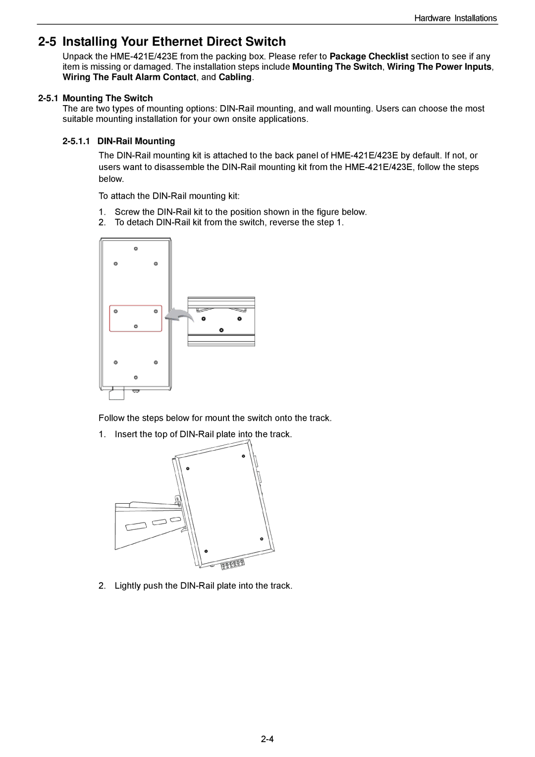 Husky HME-423E, HME-421E user manual Installing Your Ethernet Direct Switch, Mounting The Switch, DIN-Rail Mounting 