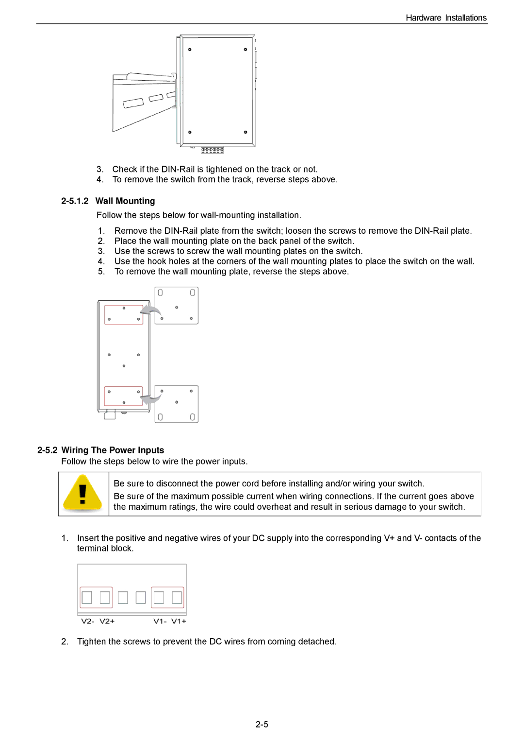 Husky HME-421E, HME-423E user manual Wall Mounting, Wiring The Power Inputs 