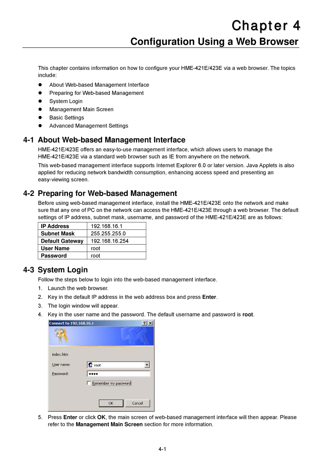 Husky HME-423E Configuration Using a Web Browser, About Web-based Management Interface, Preparing for Web-based Management 