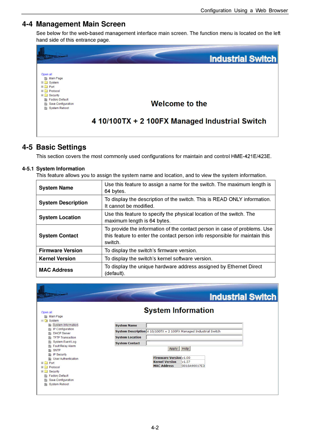 Husky HME-421E, HME-423E user manual Management Main Screen, Basic Settings 