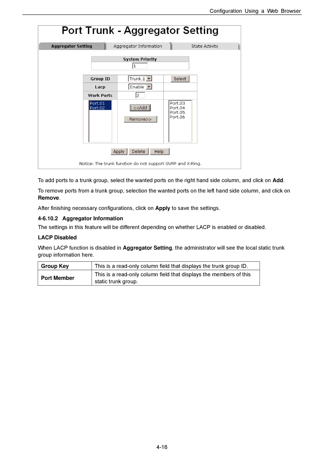 Husky HME-421E, HME-423E user manual Aggregator Information, Lacp Disabled, Group Key, Port Member 