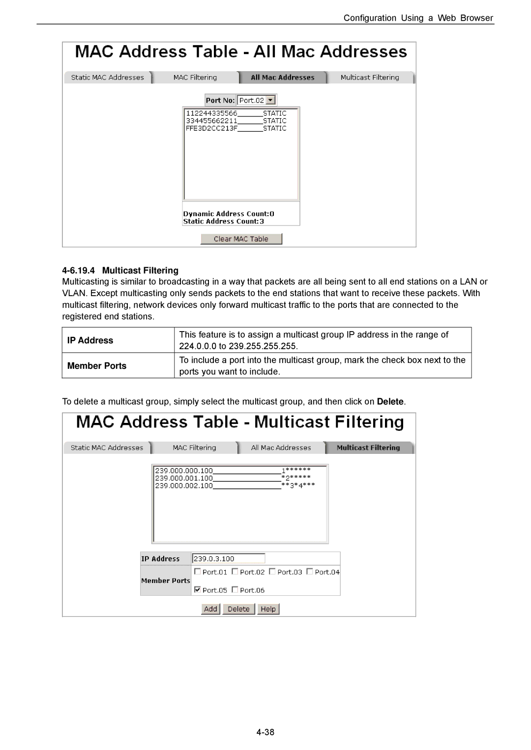 Husky HME-421E, HME-423E user manual Multicast Filtering, Member Ports 