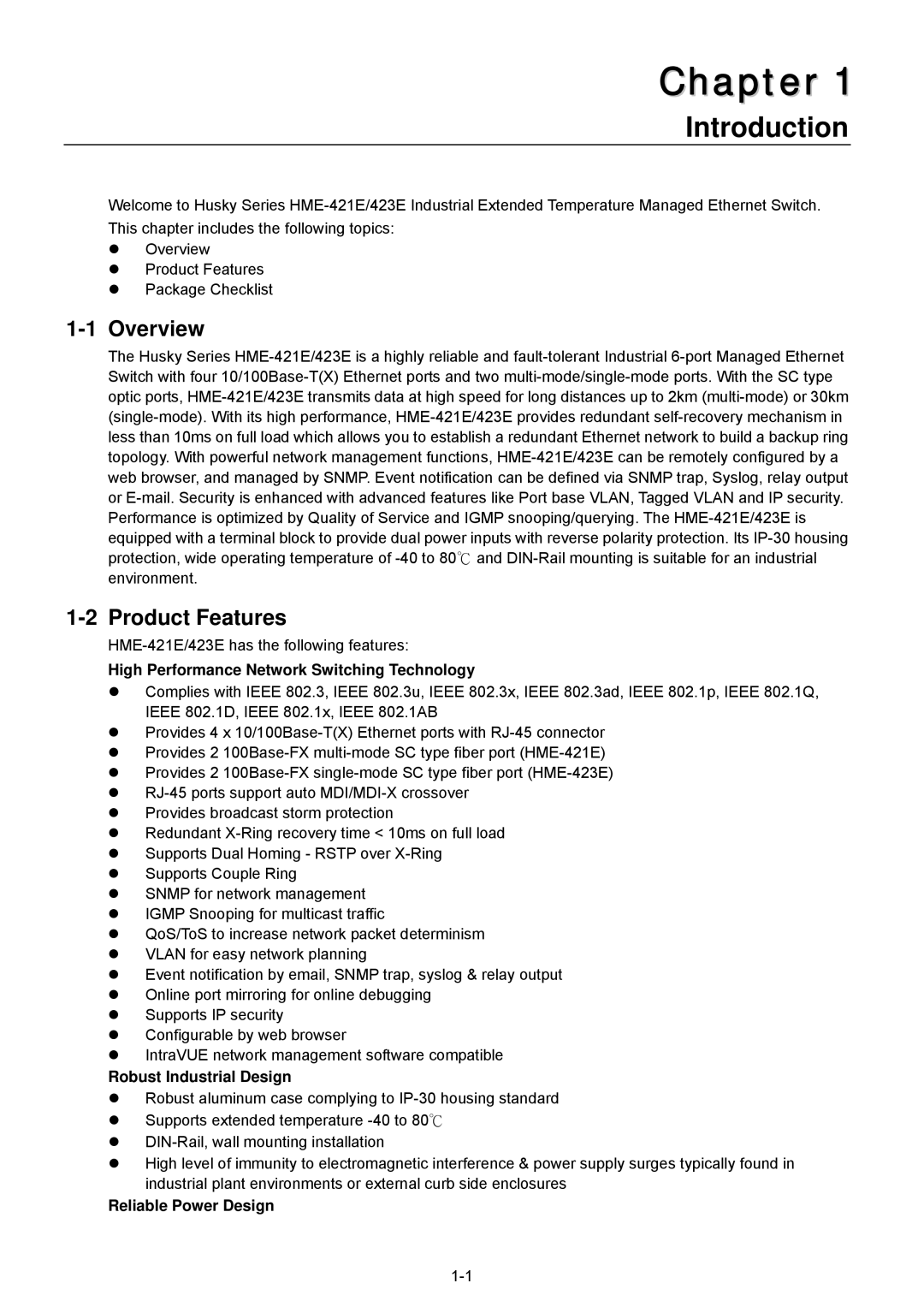 Husky HME-421E, HME-423E user manual Introduction, Overview, Product Features 