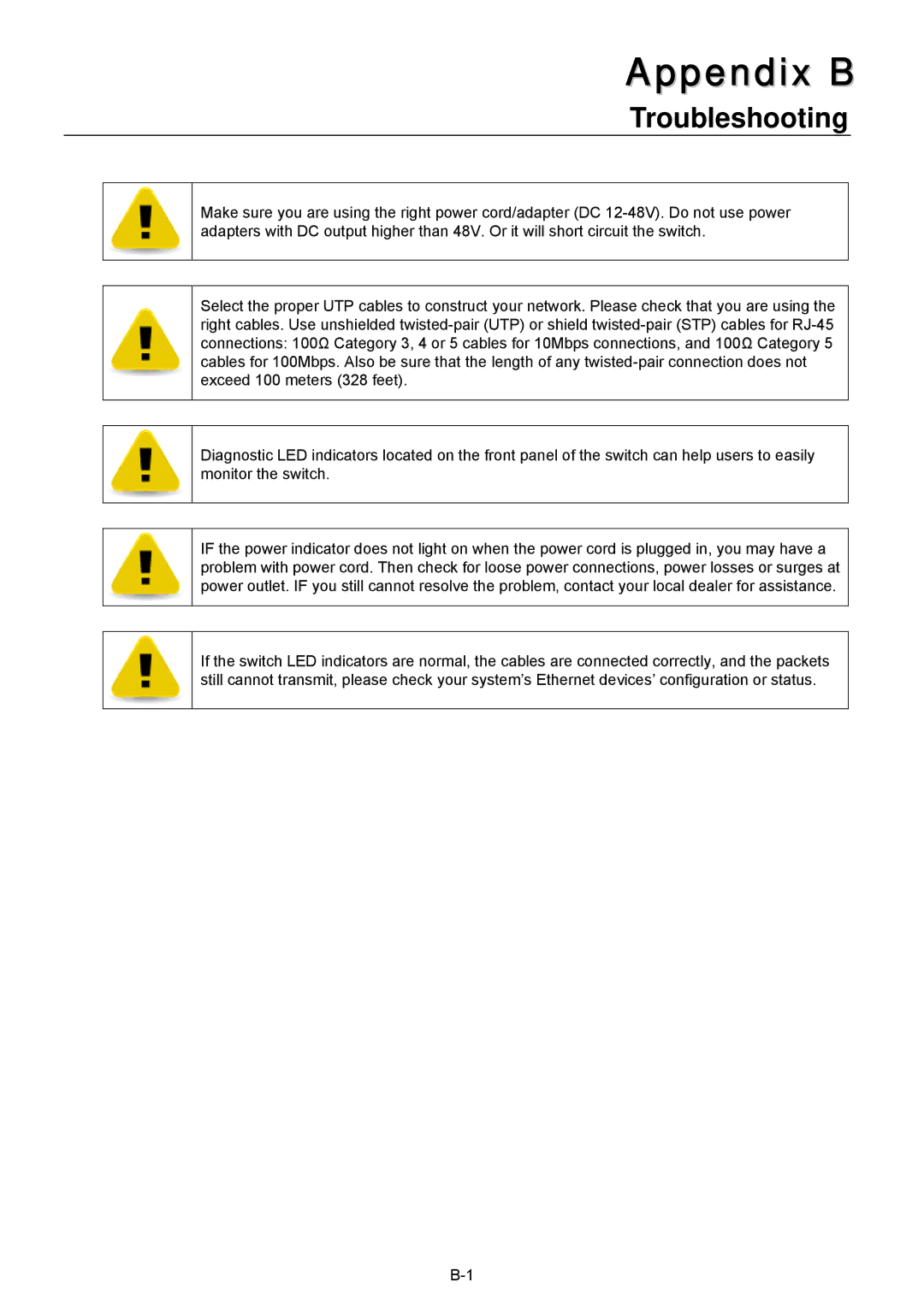 Husky HME-421E, HME-423E user manual Appendix B, Troubleshooting 