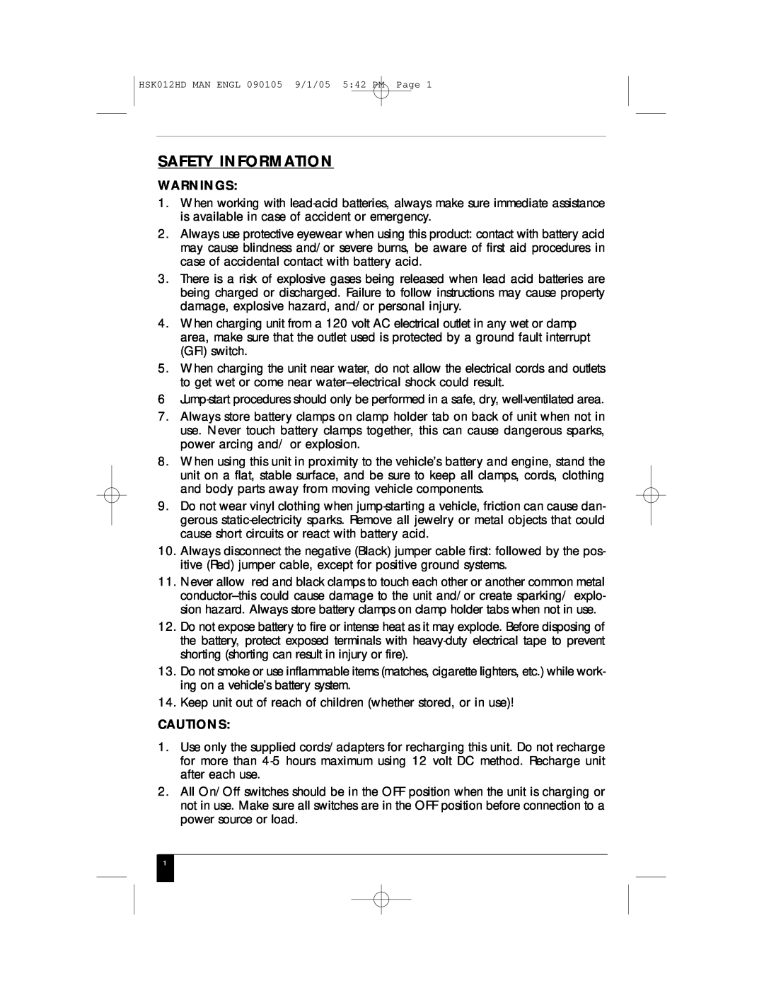 Husky HSK012HD manual Safety Information, Warnings, Cautions 