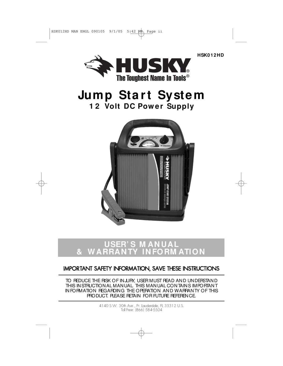 Husky HSK012HD manual Jump Start System 