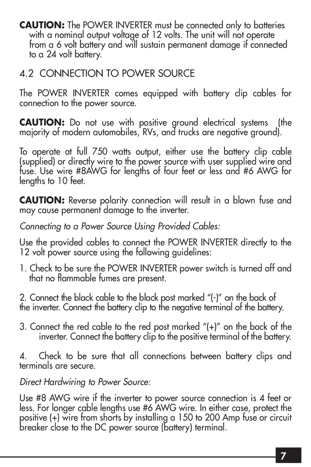 Husky HSK043HD owner manual Connection to Power Source, Connecting to a Power Source Using Provided Cables 