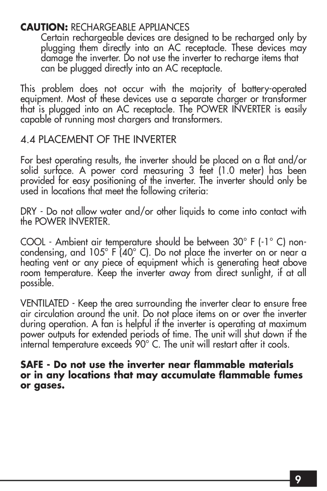 Husky HSK043HD owner manual Placement of the Inverter 