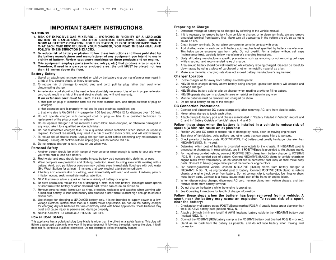 Husky HSK1084HD user manual Important Safety Instructions 