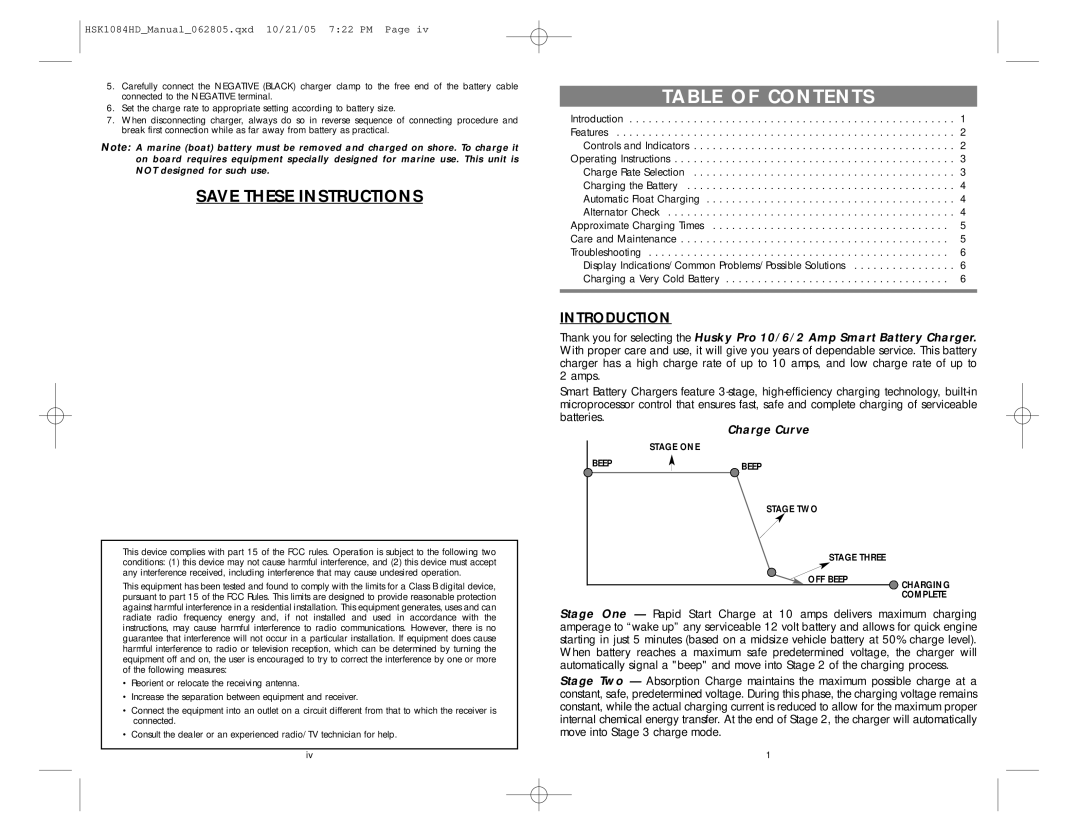 Husky HSK1084HD user manual Table of Contents 