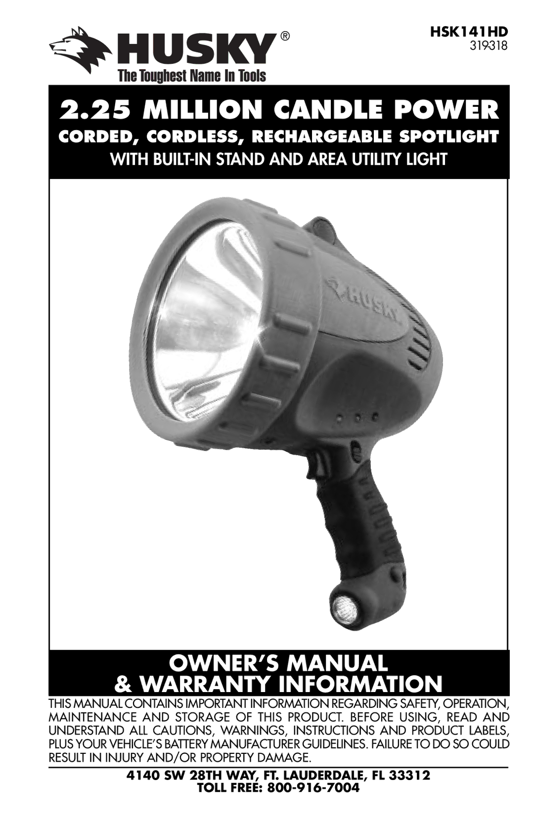 Husky HSK141HD owner manual Million Candle Power 