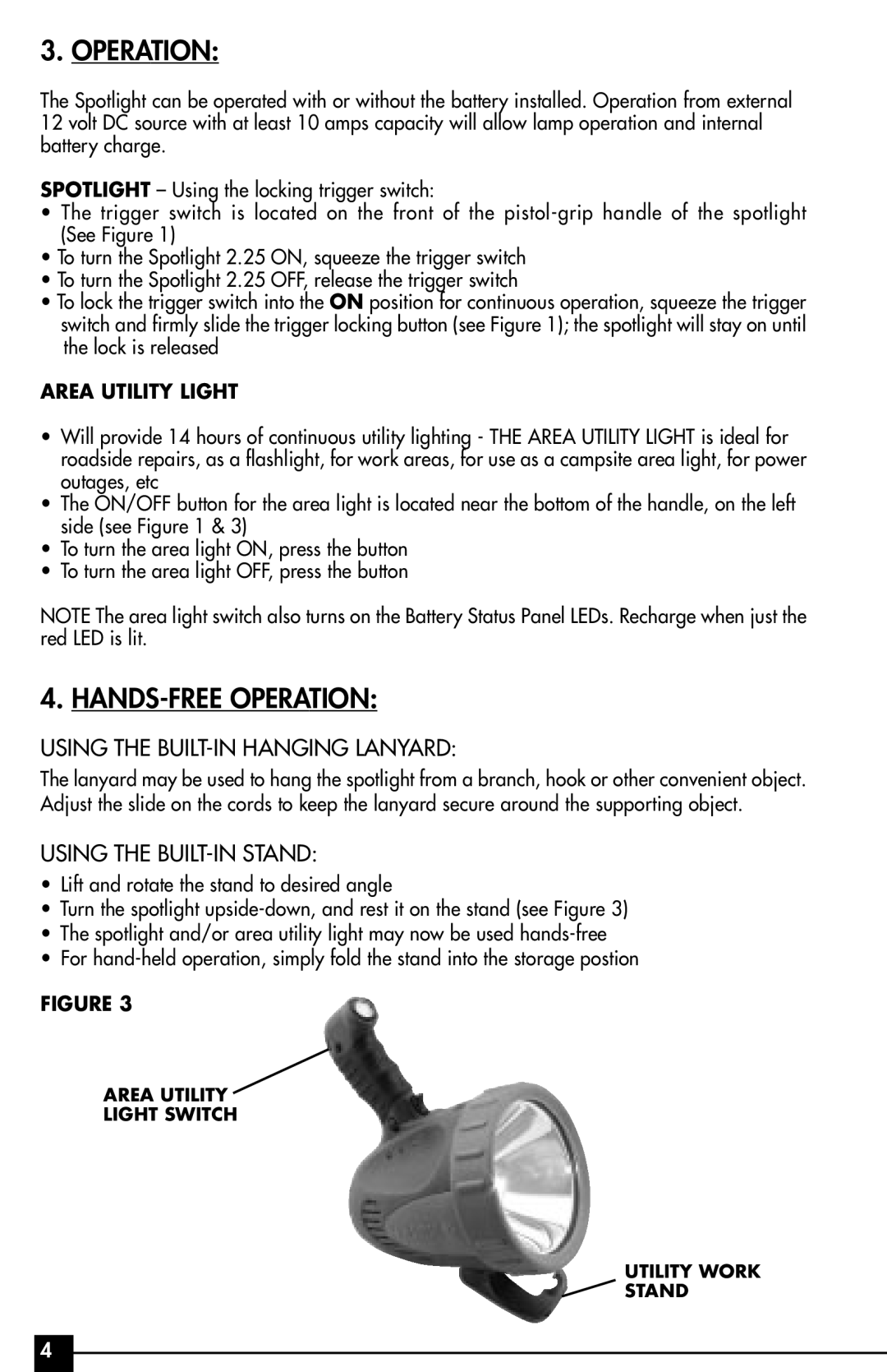 Husky HSK141HD owner manual HANDS-FREE Operation, Using the BUILT-IN Hanging Lanyard, Using the BUILT-IN Stand 