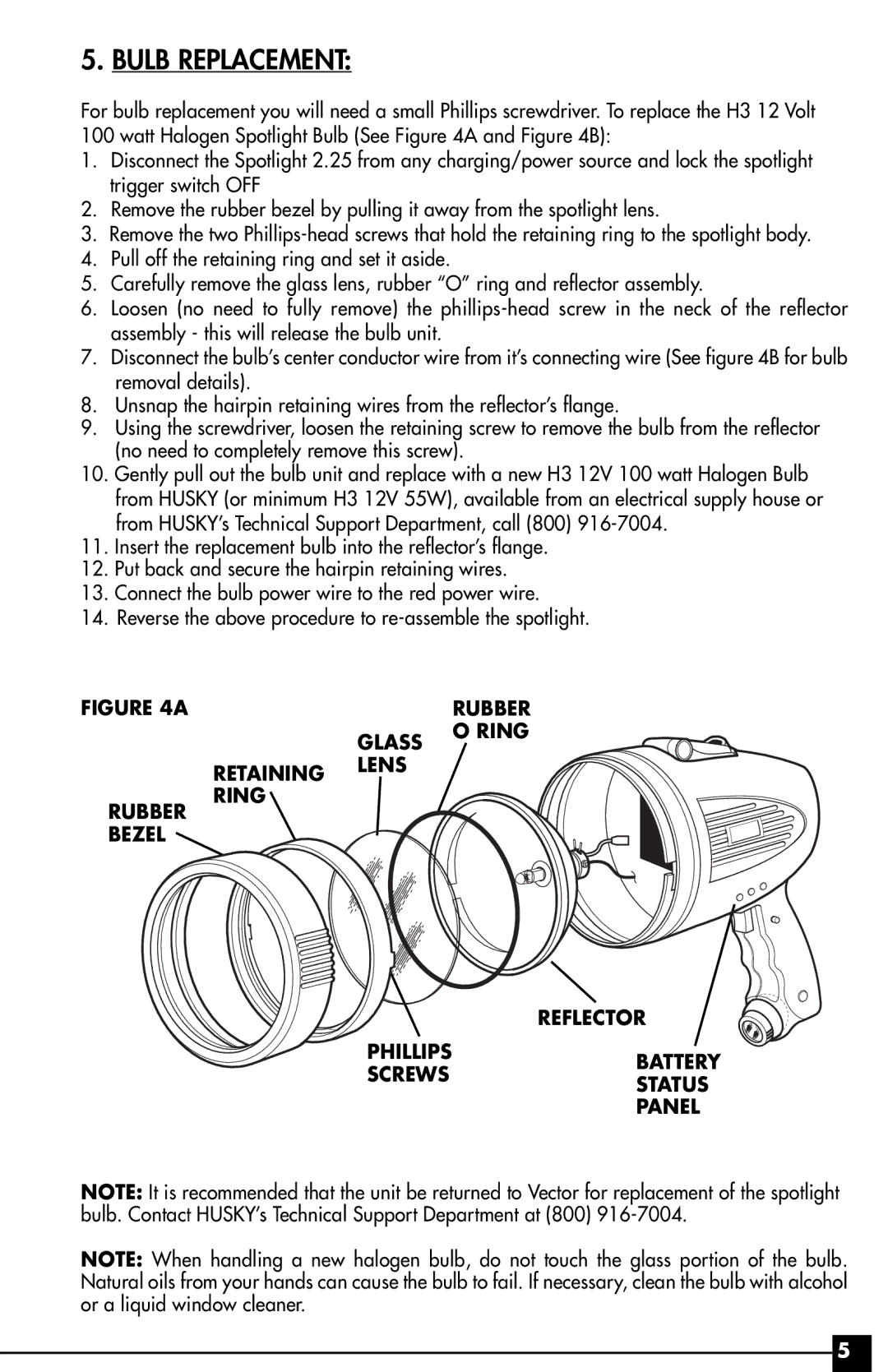 Husky HSK141HD owner manual Bulb Replacement 