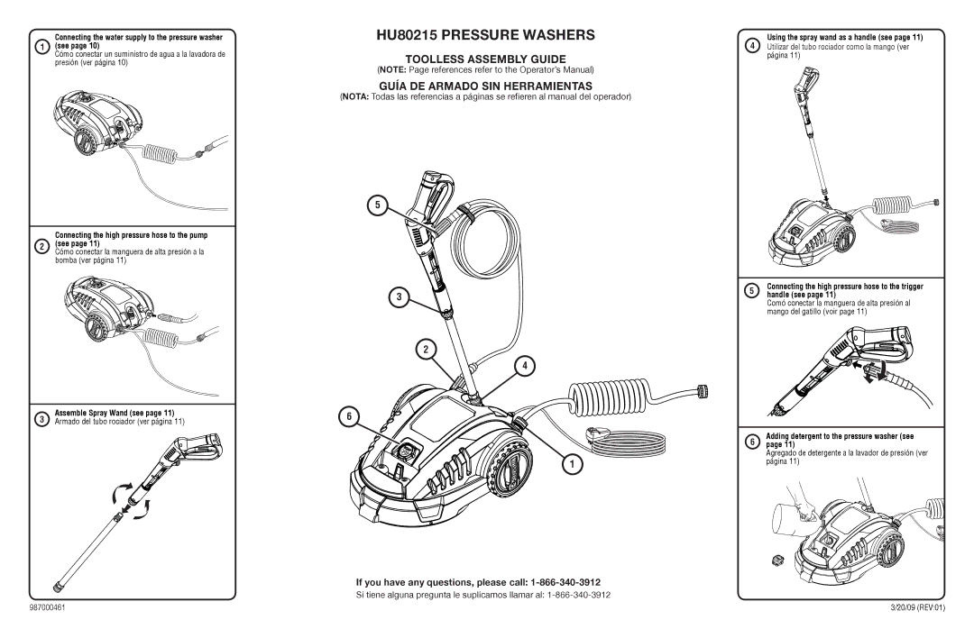 Husky manual HU80215 pressure washers, Toolless Assembly Guide, Guía de Armado sin Herramientas 