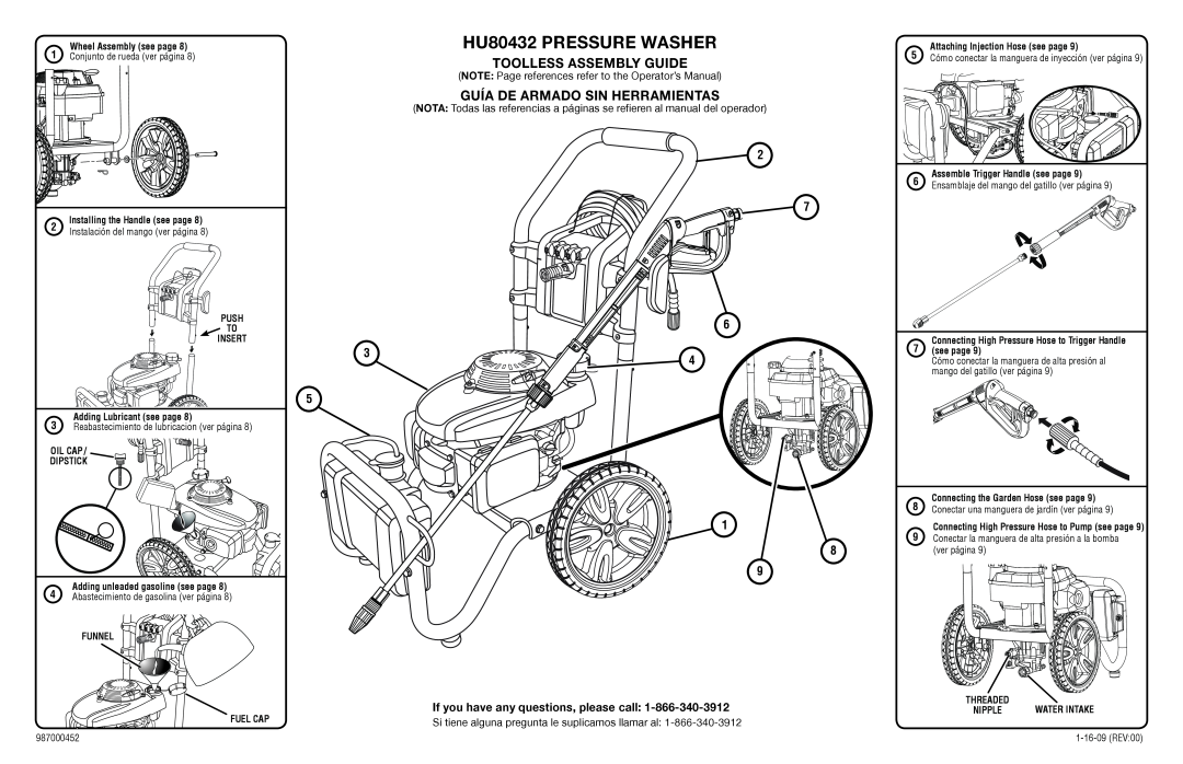 Husky manual HU80432 pressure washer, Guía de Armado sin Herramientas, Toolless Assembly Guide 
