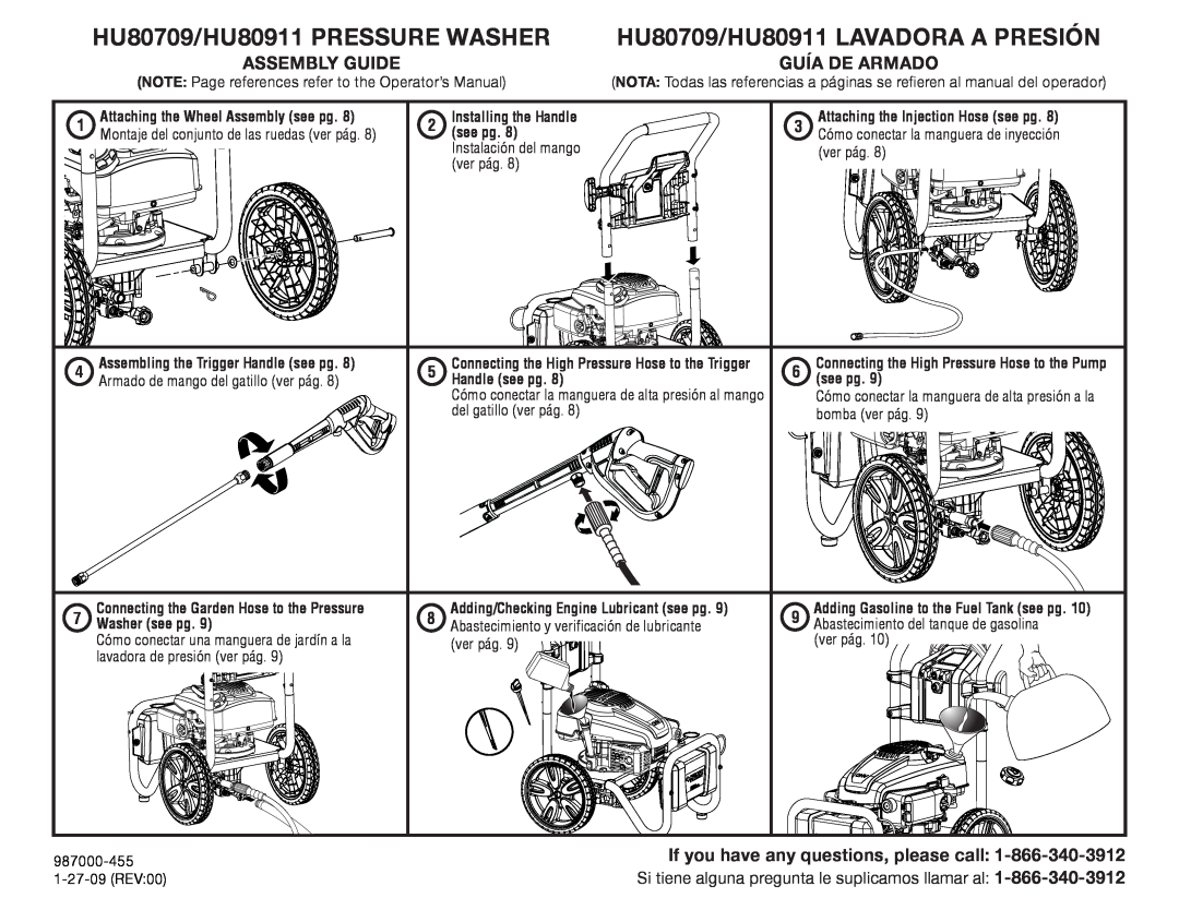 Husky manual HU80709/HU80911 Pressure Washer, HU80709/HU80911 lavadora a presiÓn, Assembly Guide, Guía de Armado 