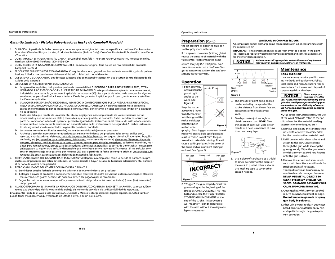 Husky Spray Gun operating instructions Operation, Maintenance, WATER/OIL in Compressed AIR, Daily CLEAN-UP 