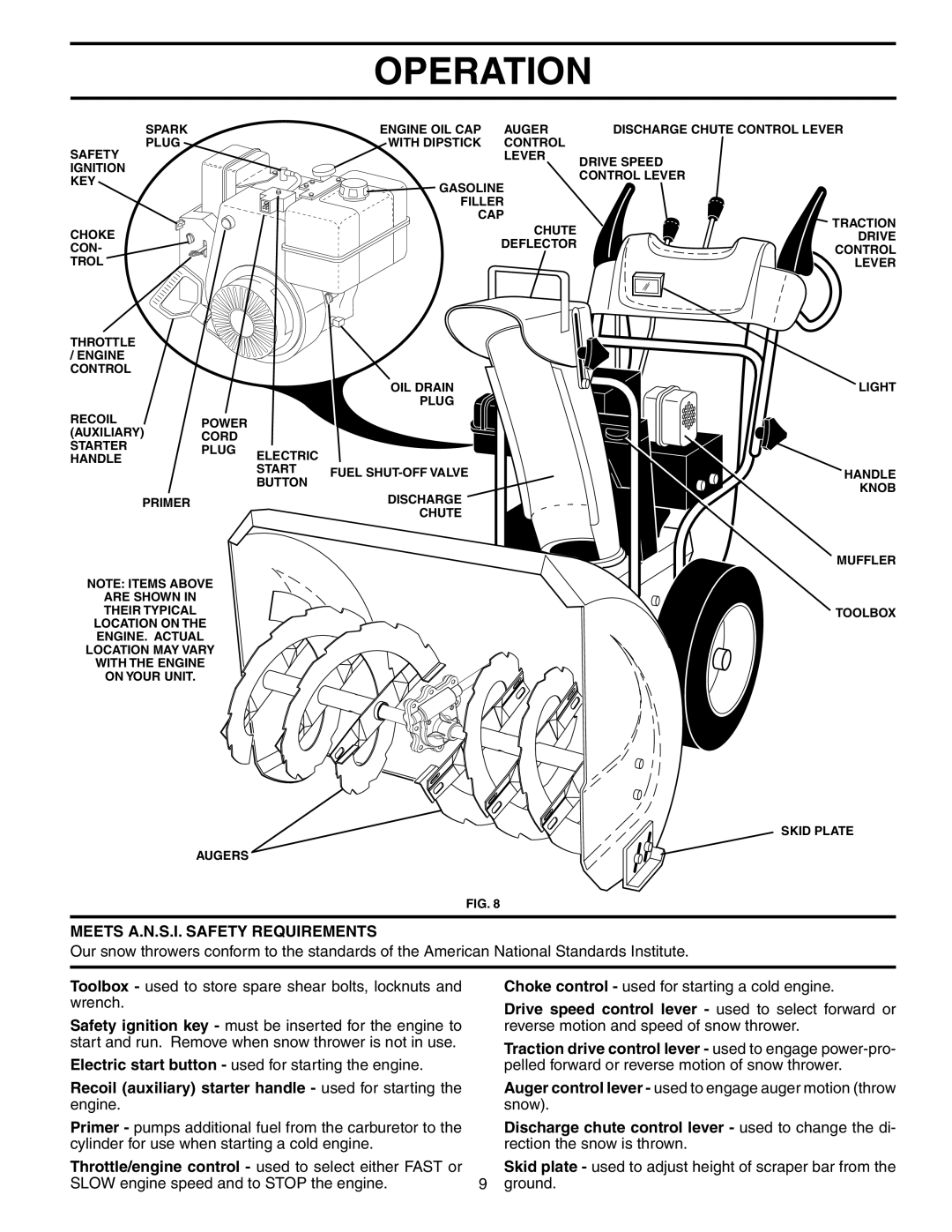Husqvarna 1027STE owner manual Operation, Meets A.N.S.I. Safety Requirements 