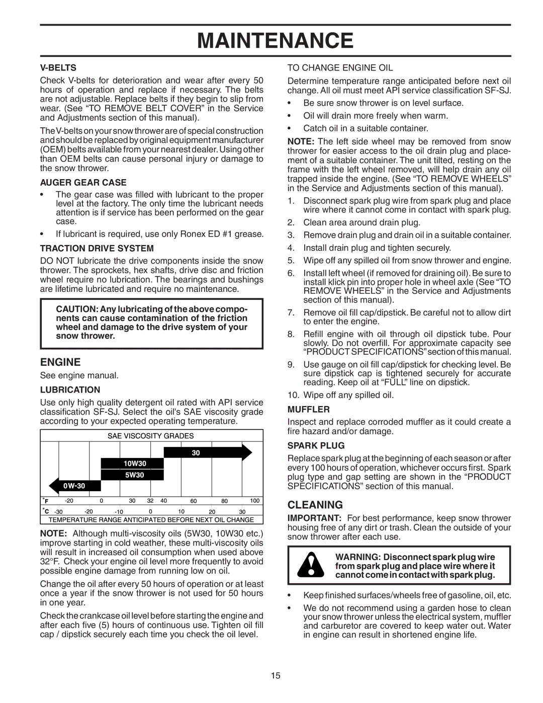 Husqvarna 1027STE owner manual Engine, Cleaning 