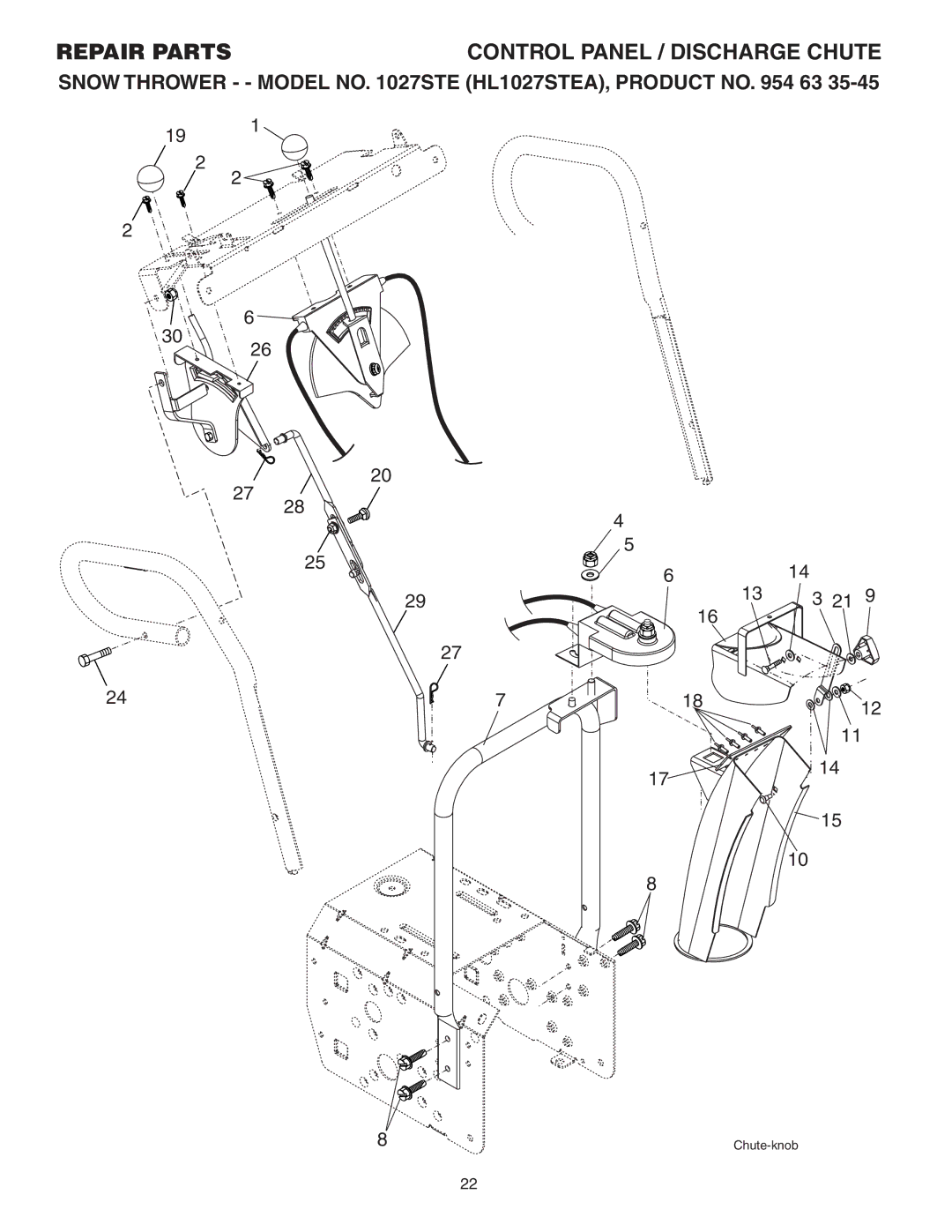 Husqvarna 1027STE owner manual Control Panel / Discharge Chute 