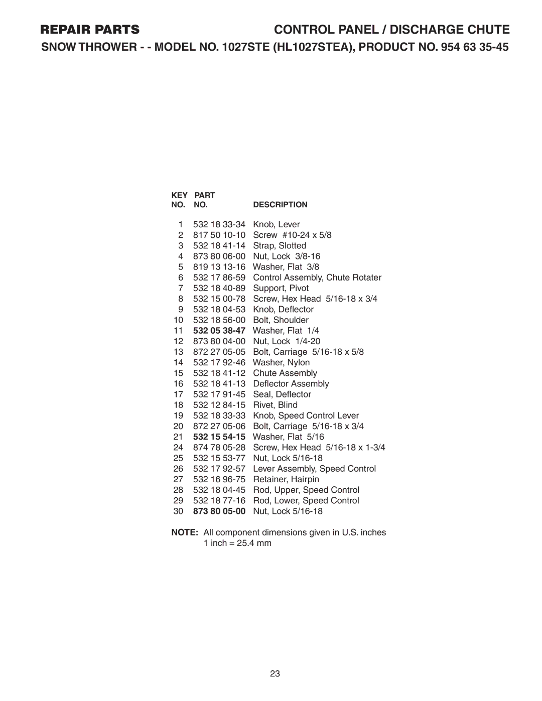 Husqvarna 1027STE owner manual 532 15 