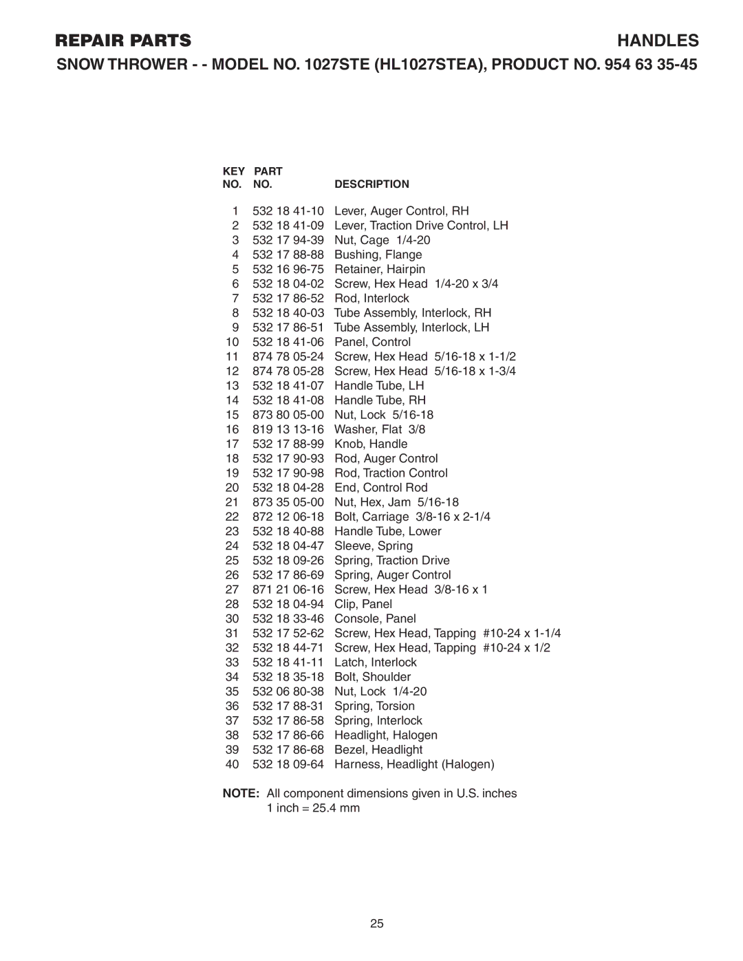 Husqvarna 1027STE owner manual Handles 