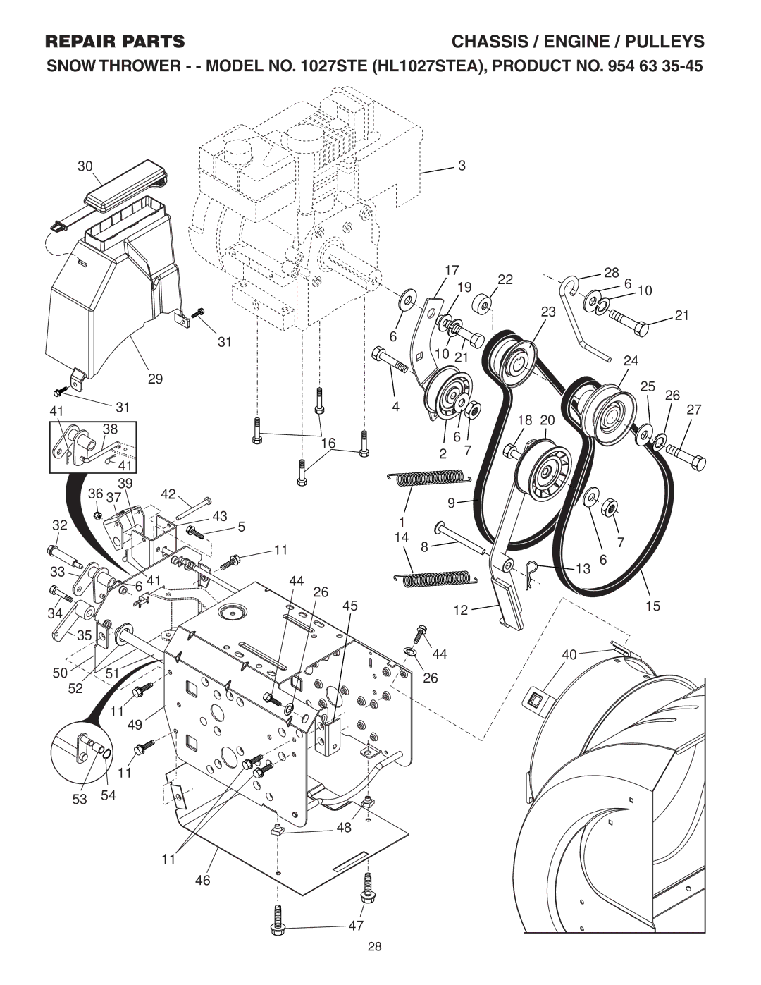 Husqvarna 1027STE owner manual Chassis / Engine / Pulleys 