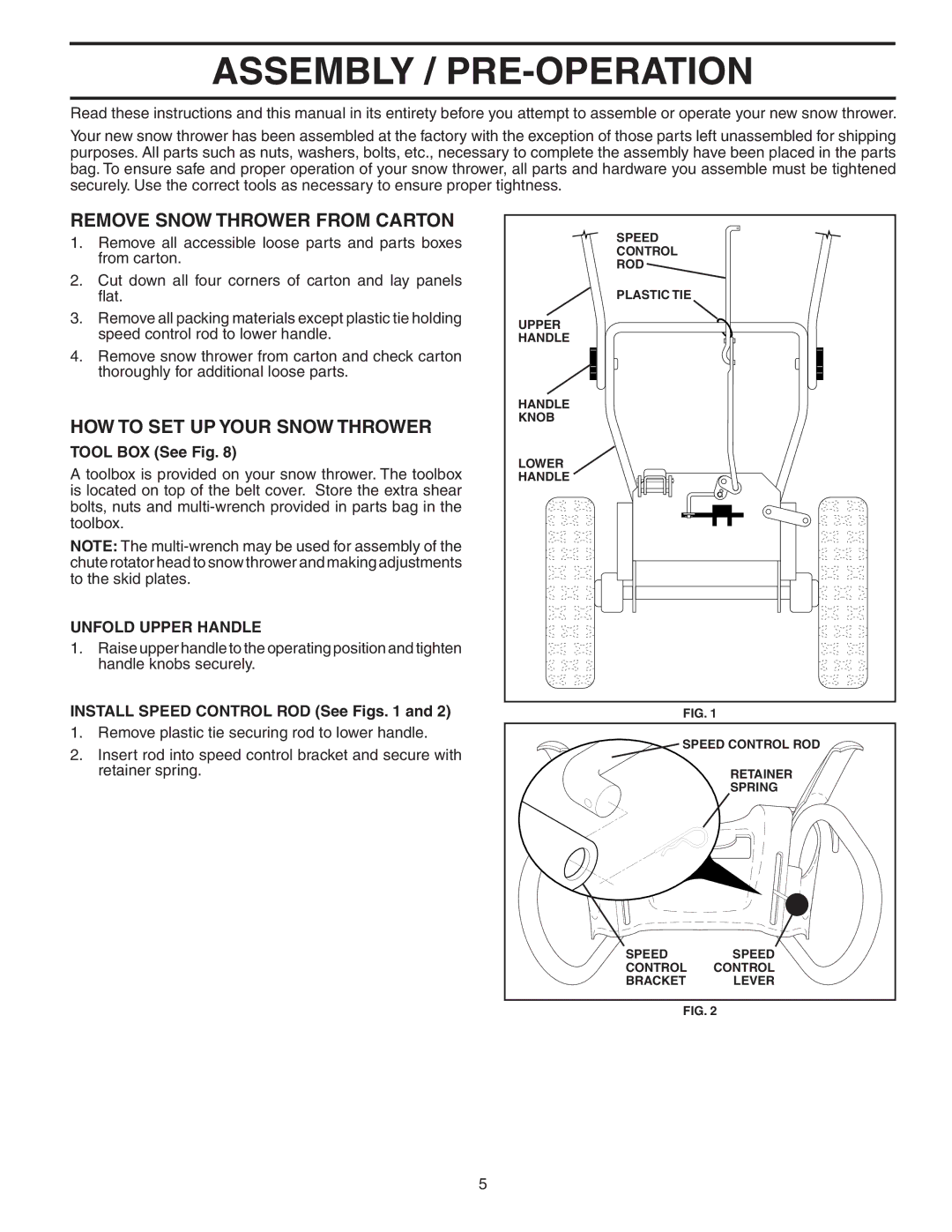 Husqvarna 1027STE owner manual Assembly / PRE-OPERATION, Remove Snow Thrower from Carton, HOW to SET UP Your Snow Thrower 