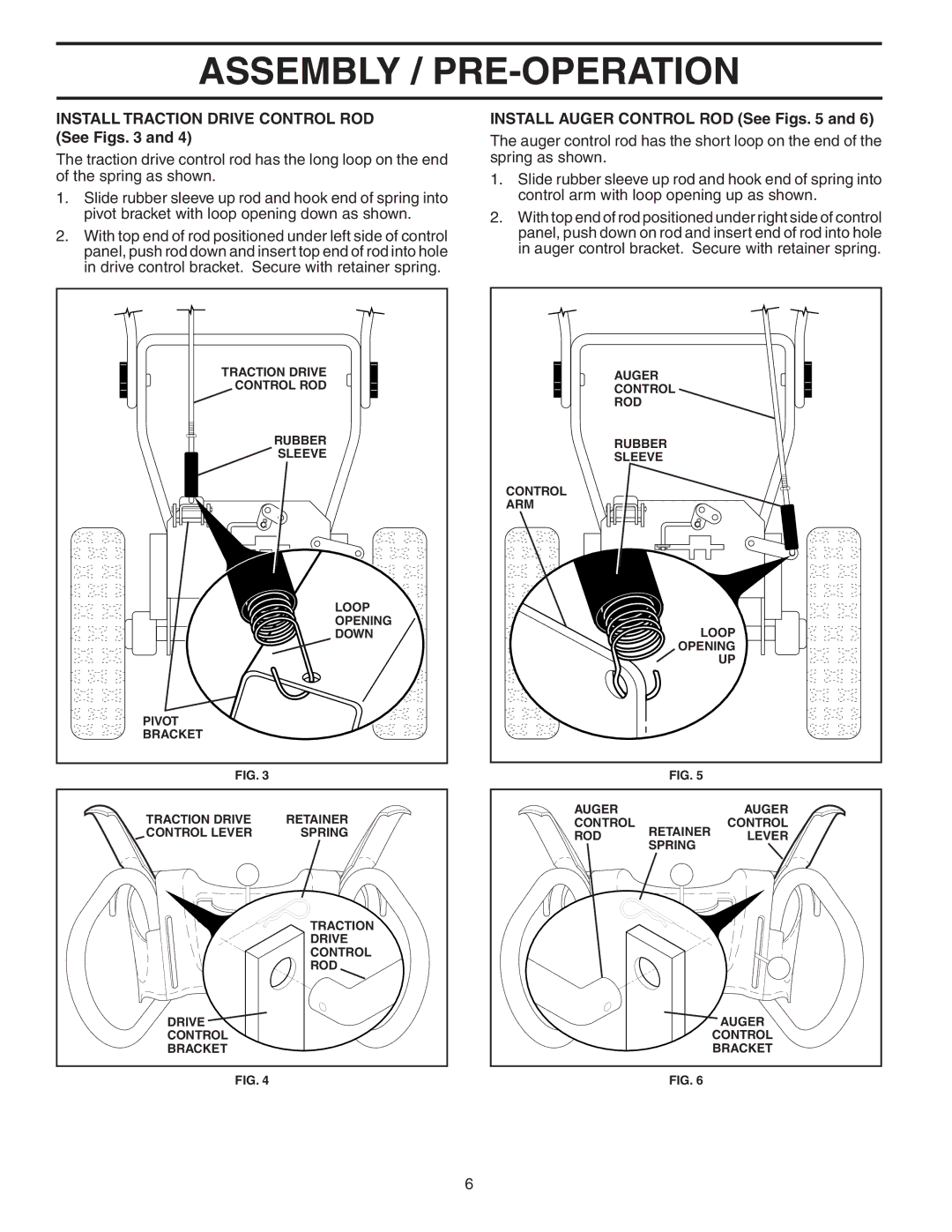 Husqvarna 1027STE owner manual Install Traction Drive Control ROD See Figs, Install Auger Control ROD See Figs 